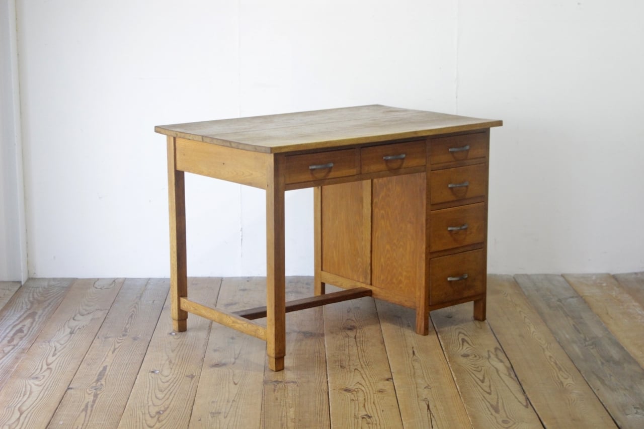 レトロ 片袖デスク 机 書斎 作業台 格好よ 引き出し 抽斗 5杯 収納  