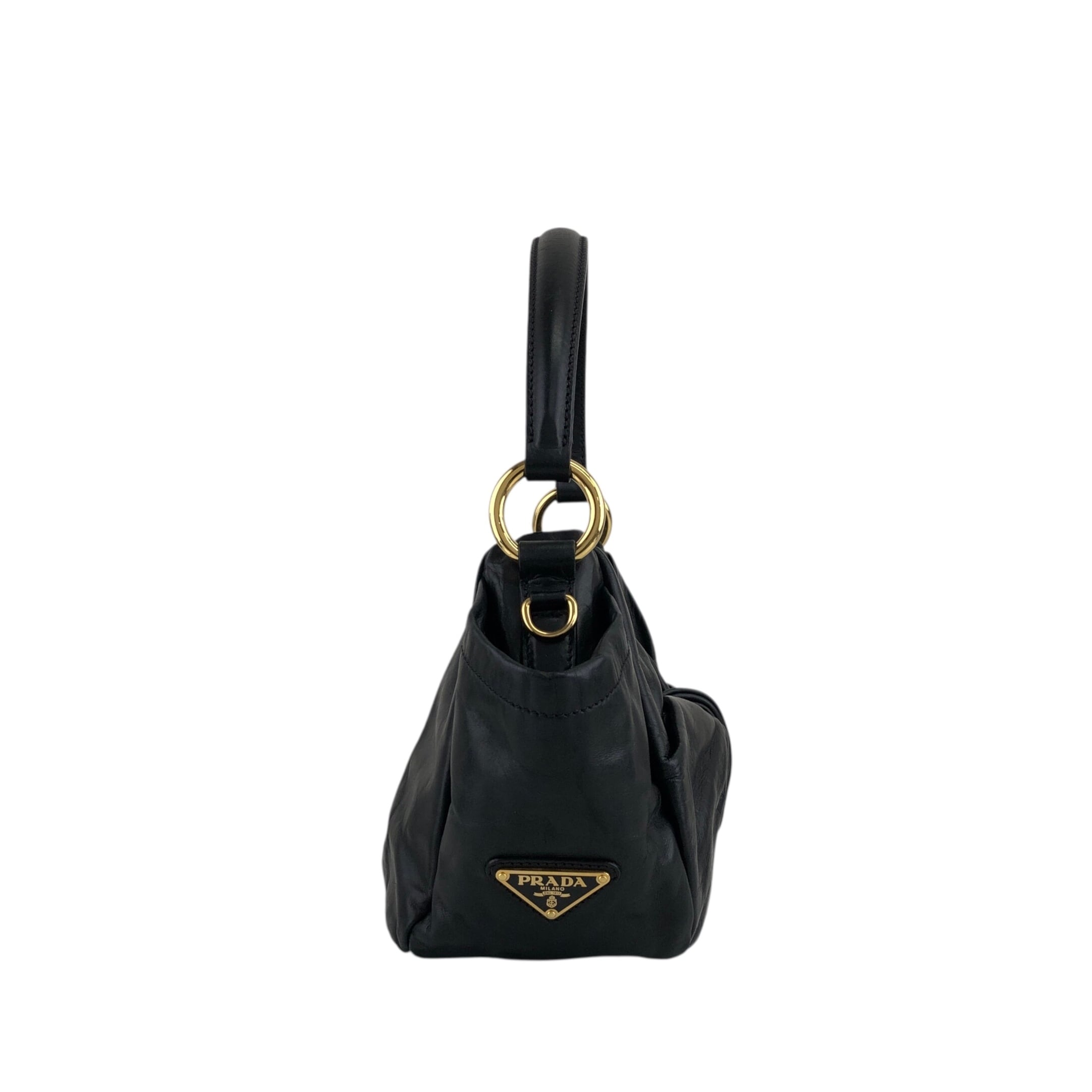 PRADA プラダ   ハンドバッグ ブラック トライアングルロゴ レザー リボン a73fym PRADA プラダ ハンドバッグ ブラック トライアングルロゴ レザー