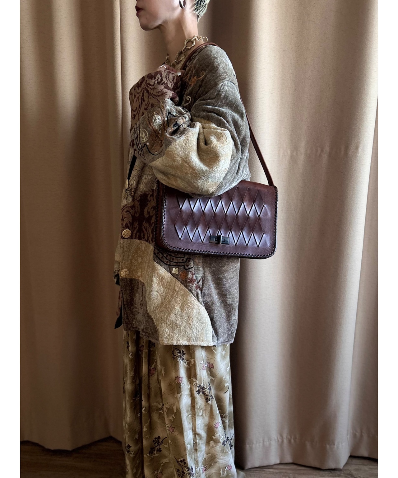 braided design vintage leather bag-5005-9