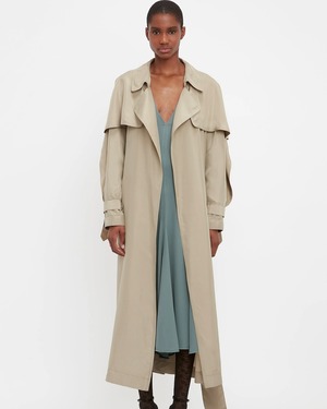 【Victoria Beckham】Pleated Back Fluid Trench Coat In Lichen Green