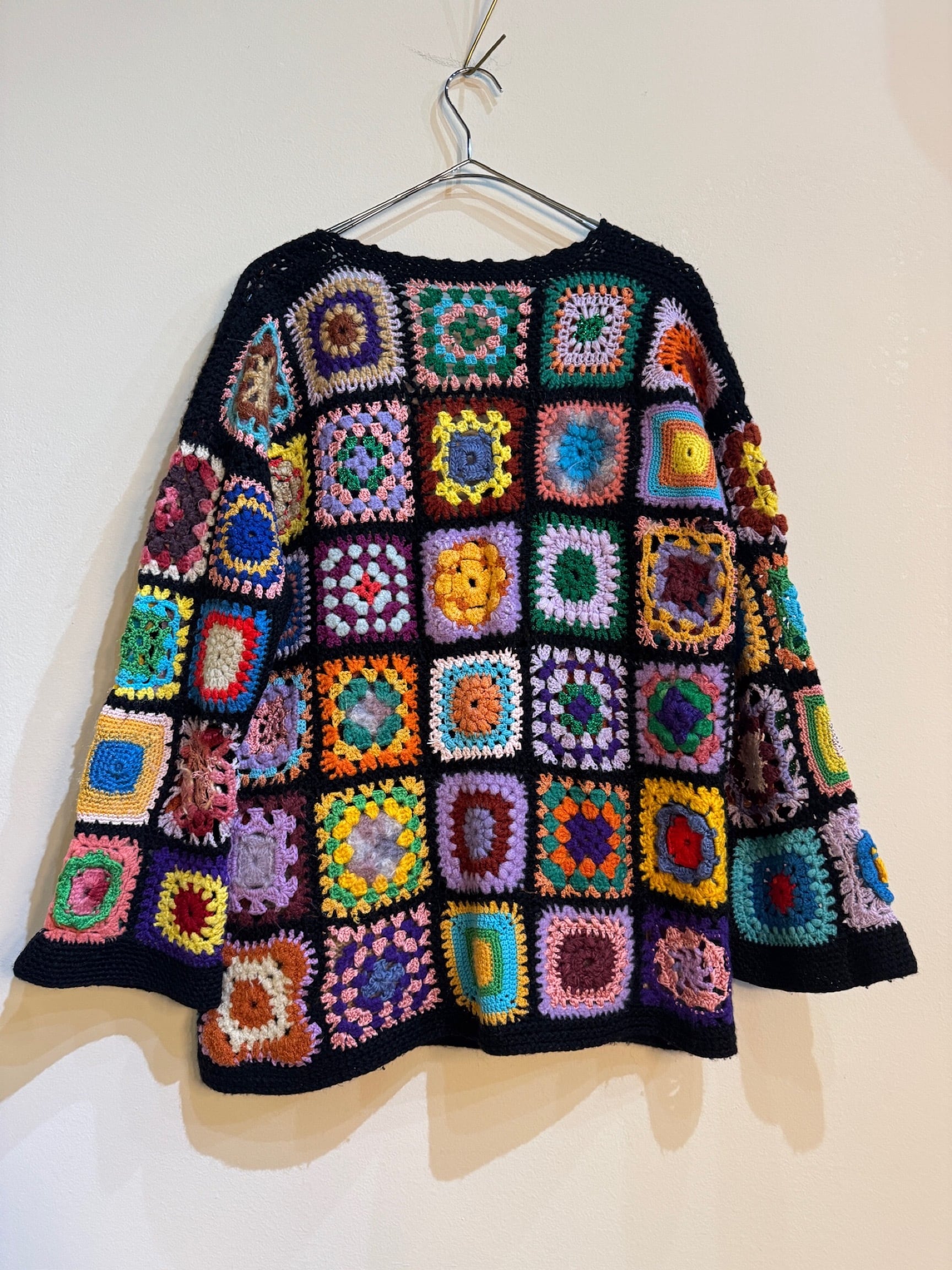 1970s Vintage Multi-Color Granny Square Crochet Cardigan