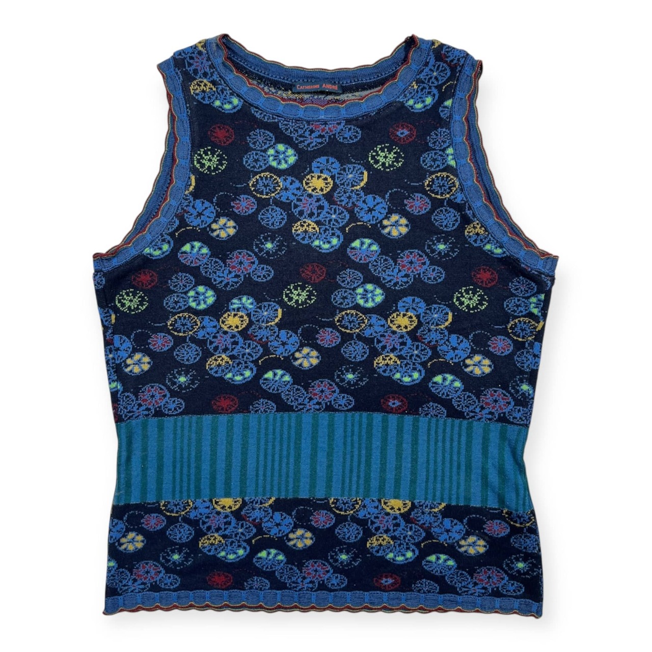 CATHERINE ANDRE カトリーヌアンドレ ボーダー 総柄 マルチ ノースリーブ ニット セーター サイズ L /フランス製