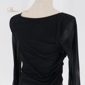 社交ダンス 衣装 トップス ブラウス ブラック系 チャコット Chacott レッスン 練習 黒 透け感 チュール 日本製 ふんわり 大人っぽい 上品 おしゃれ フレア レディース ダンスウェア 軽やか 透け感素材 シンプル きれいめ スタイリッシュ