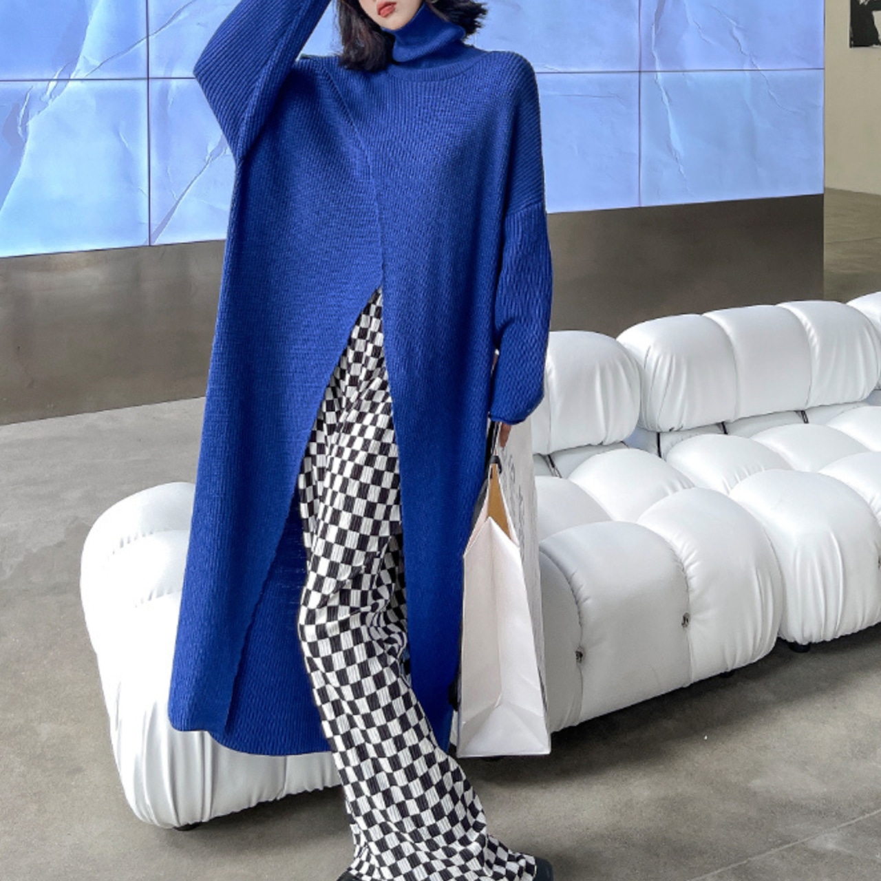 Fashionable turtleneck sweater dress(ME046)