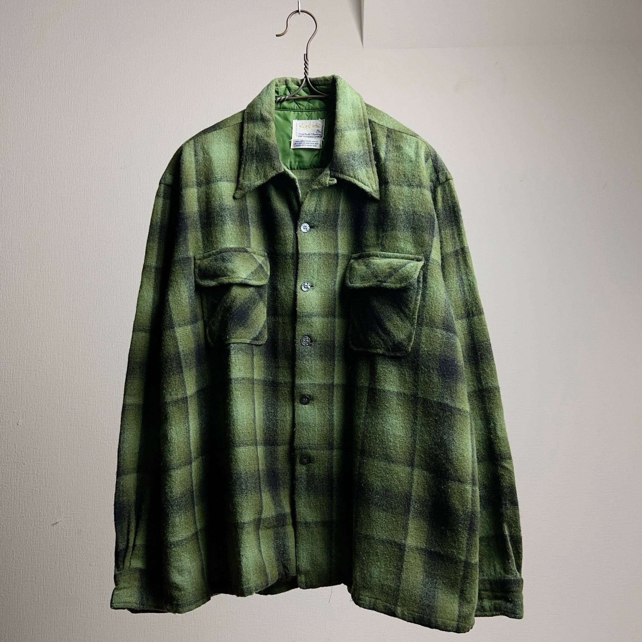 70's Cascade WOOL×NYLON OMBRE PLAID SHIRT SIZE XL【1022A19SA