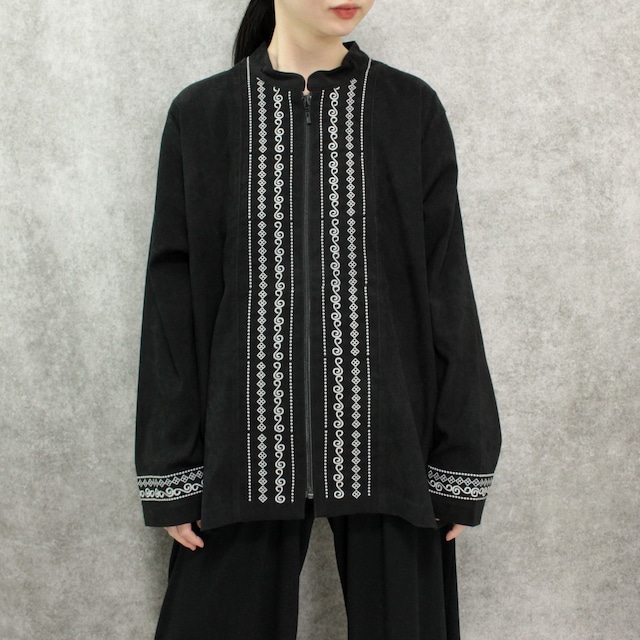 “刺繍” black & white nocollar design jacket