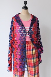 Colorful flower mesh lace cardigan