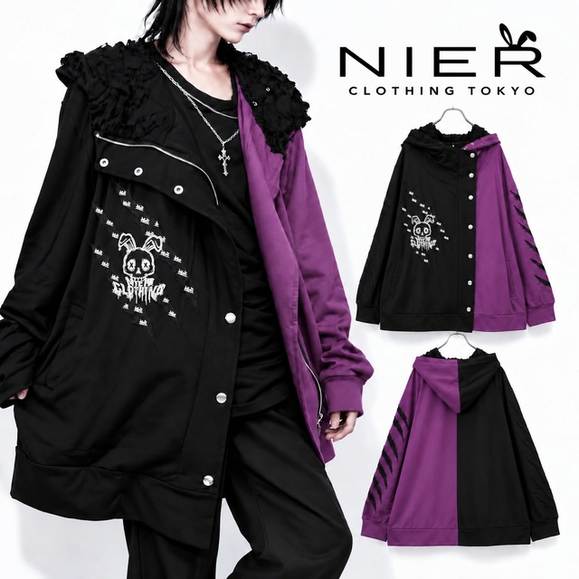 《新作先取り55%OFF SALE》 "SKULL RABBIT" 高品質TWO-TONE刺繍OUTER【BLACK×PURPLE】