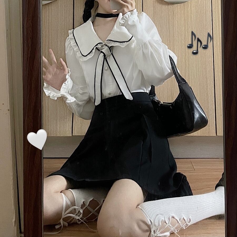 オータムレースカラーシャツ トップス ロング 大人ガーリー スウィート キュート カジュアル 秋物 萌量不足47919016887