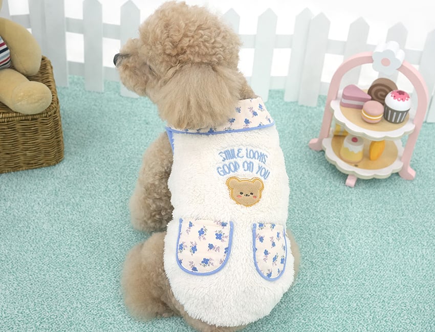 bear collar fleece vest S ~ XL 2color / 犬服 秋冬 新作 暖かい アウター ふわふわ もこもこ フリース ベスト ドッグウェア 冬 部屋着 お出かけ 小型犬 中型犬 outer18