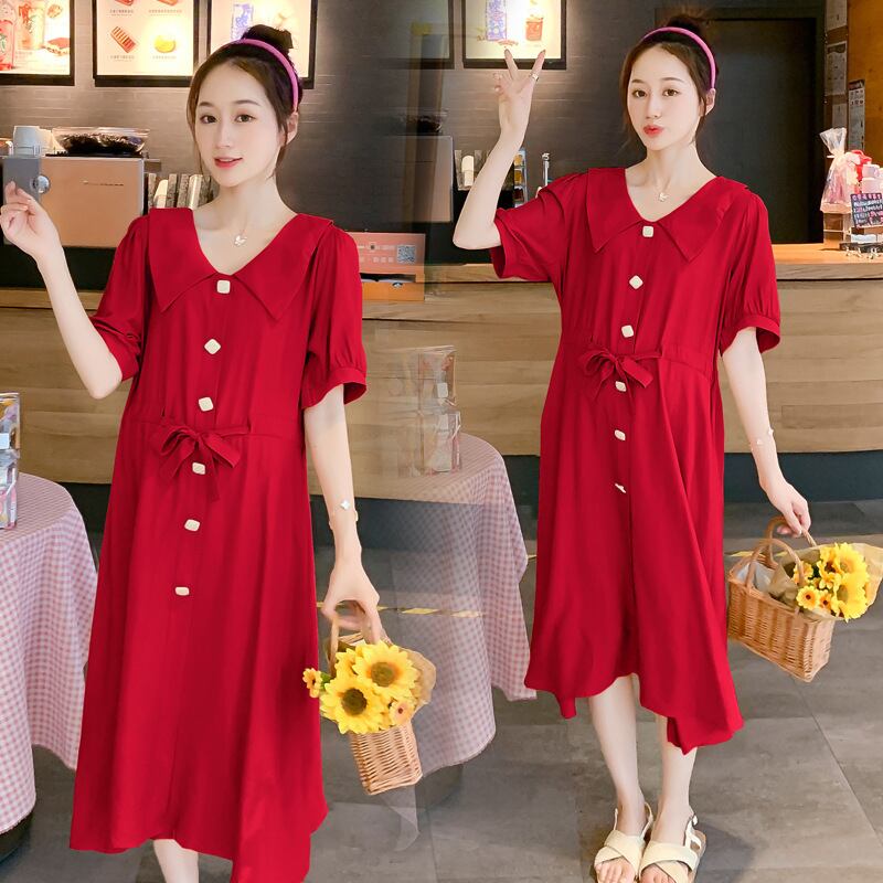 【新作】【送料無料】 マタニティウェア2020夏の新しいテンセルコットンドールカラーウエストドレス小さな新鮮なミドル丈のマタニティドレス-アリババ サマー 夏物 expec277110637373