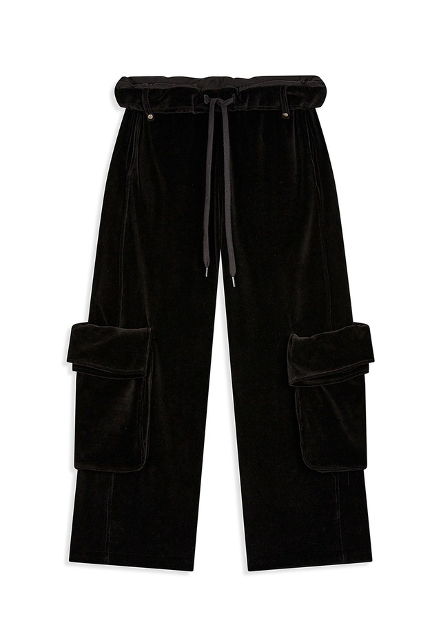[OPEN YY] ROLLED WAIST VELOUR CARGO PANTS, BLACK 正規品 韓国ブランド 韓国通販 韓国代行 韓国ファッション オープン ワイワイ 日本 店舗