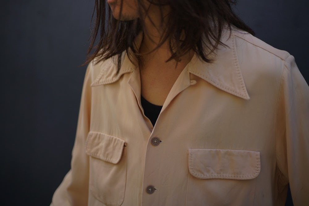 BERTON of California] Vintage Rayon Gabardine Open Collar Shirt