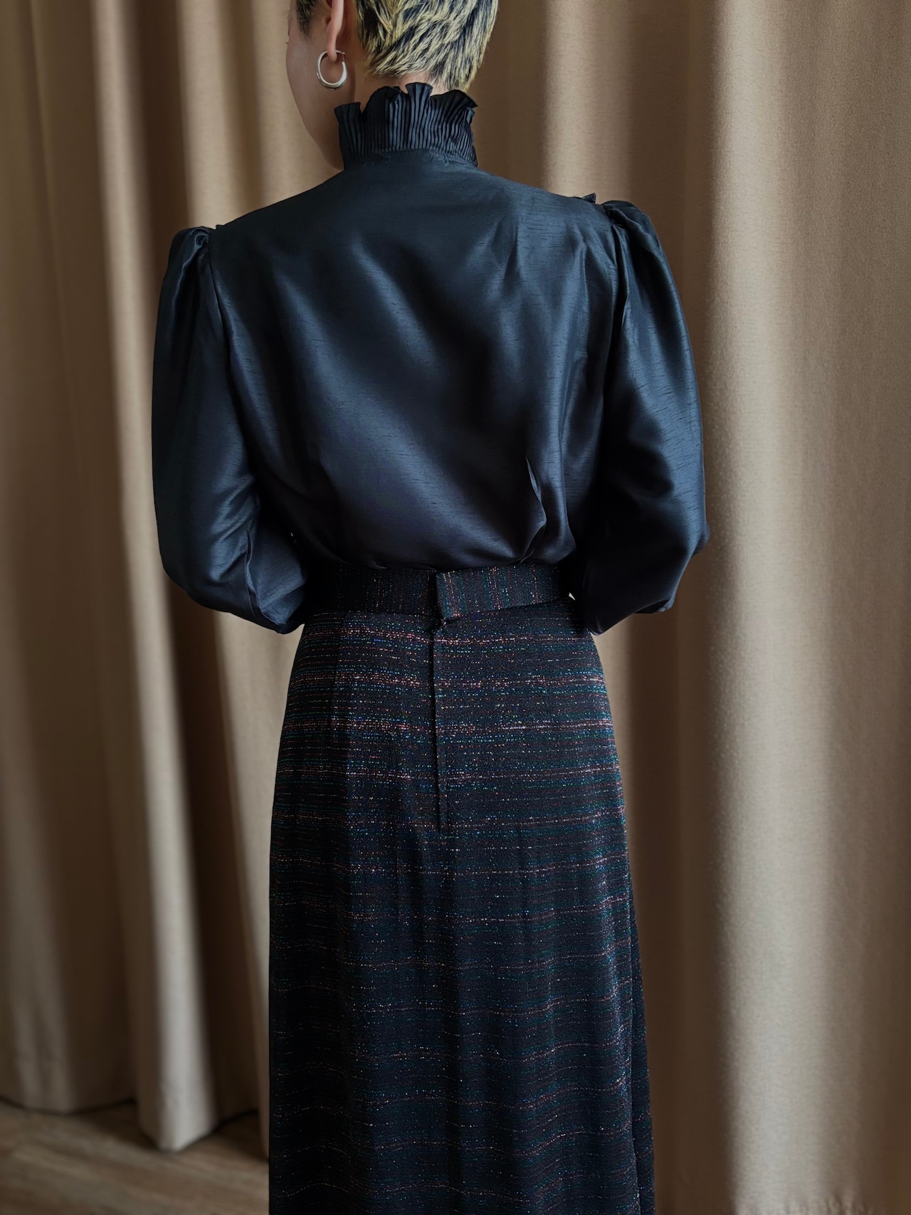 glitter design black maxi skirt-4622-4