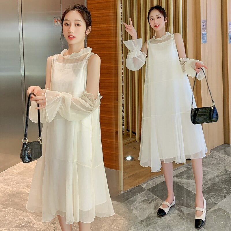 【新作】【送料無料】 0883＃マタニティ服春秋オフショルダー長袖イージーマッチングルーズスタイリッシュドレス妊婦 ロング スプリング 春物 オータム 秋物 AL expec382244489194