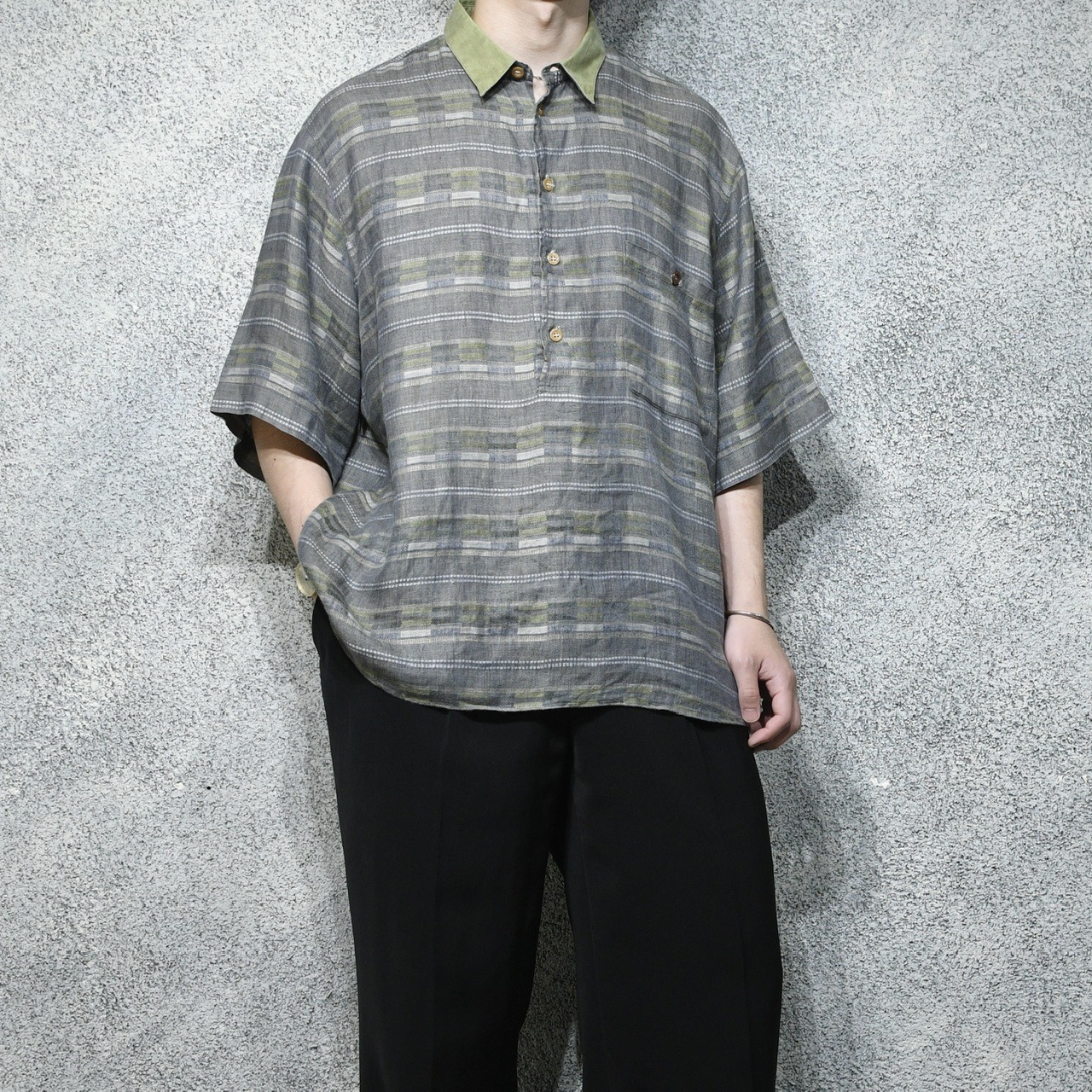 jacquard weave design linen rayon pullover shirt