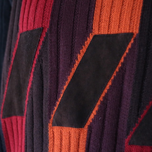 fake suede patchwork design over silhouette sweater