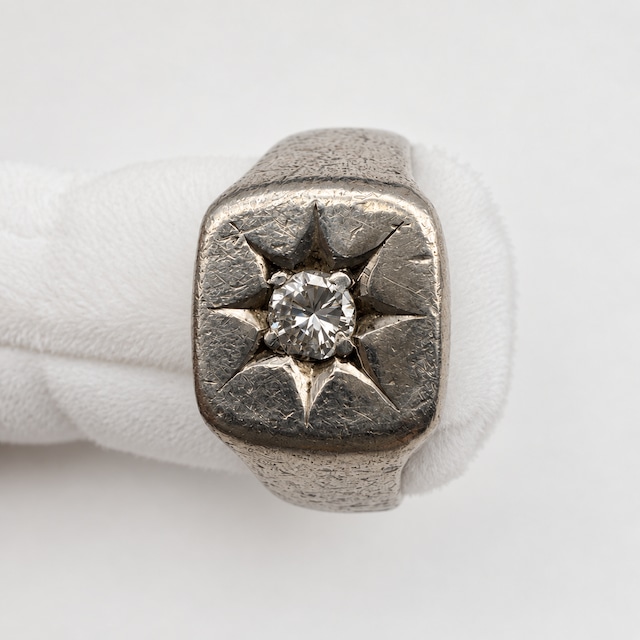 【ダイヤ0.30ct】ヴィンテージ プラチナ印台リング 星彫り 一粒石 メンズ 商品画像8
