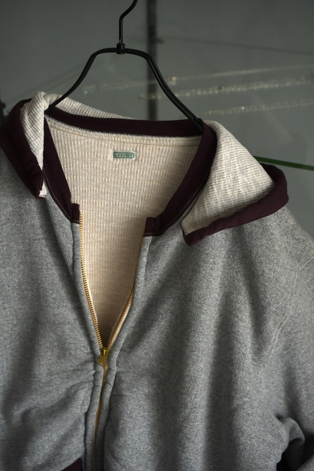 A.PRESSE / Vintage Attached Hood Zip Parka (GRAY×BURGUNDY)