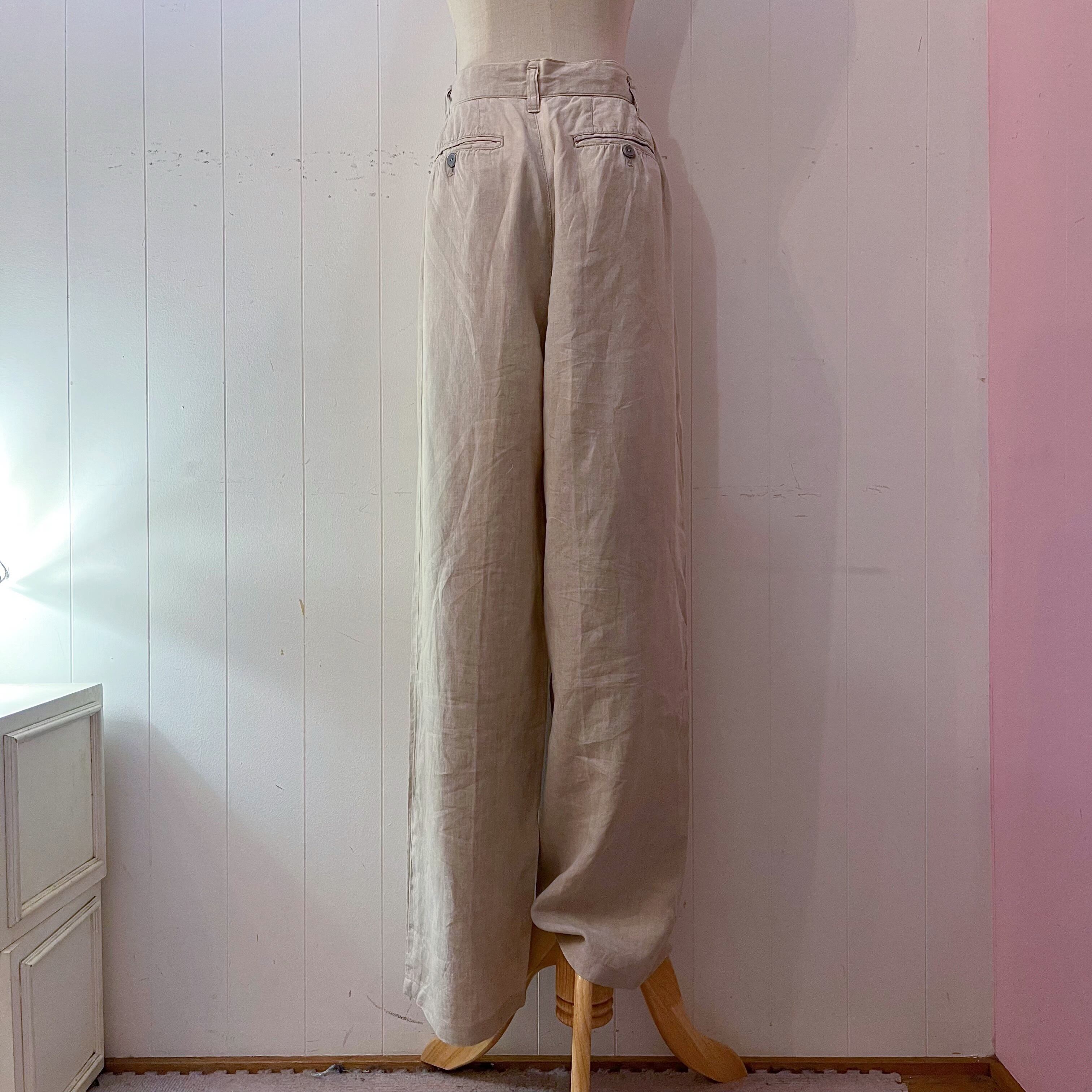 beige linen wide pants