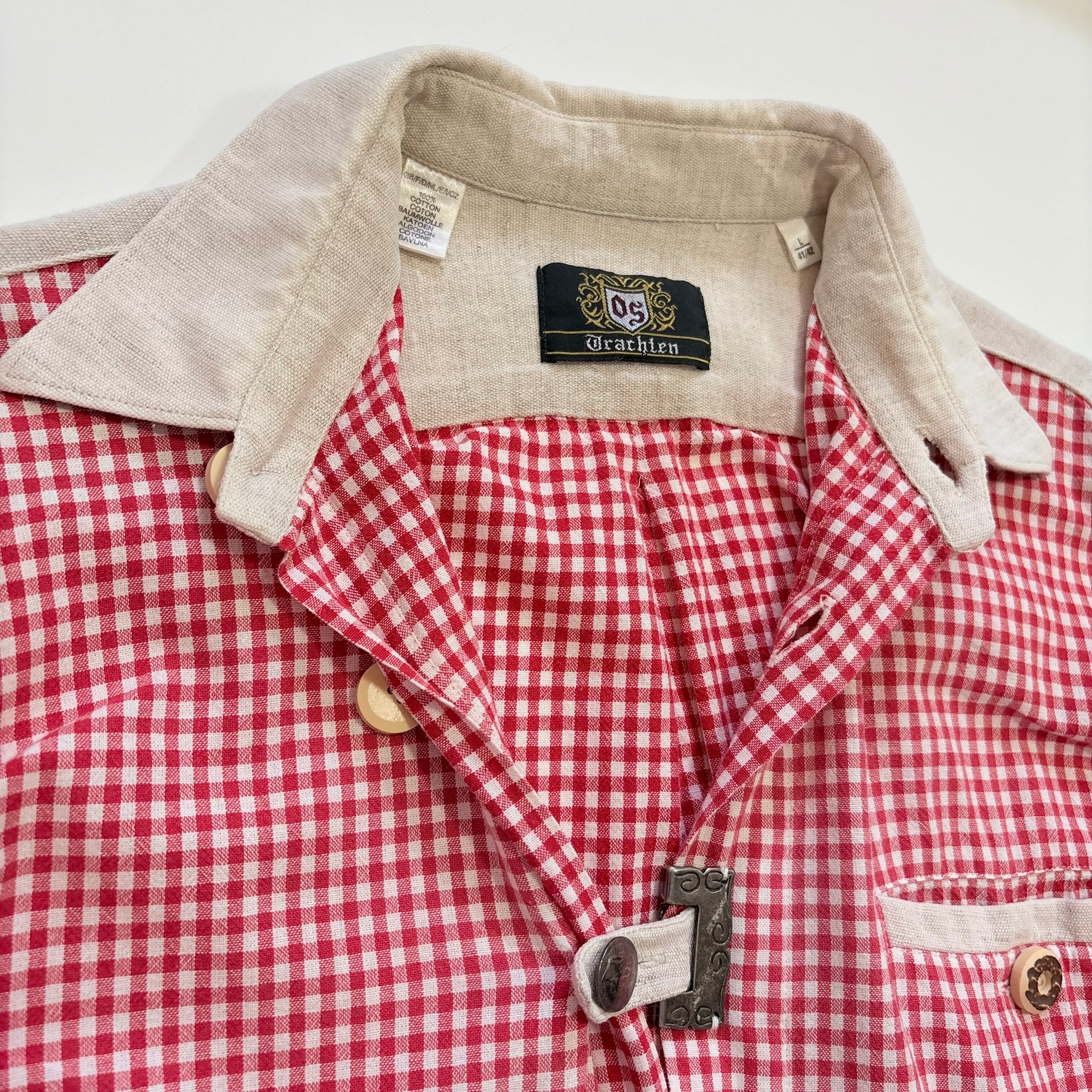 1970s-1980s Euro vintage Gingham Check Tyrolean Shirt／ヨーロッパ