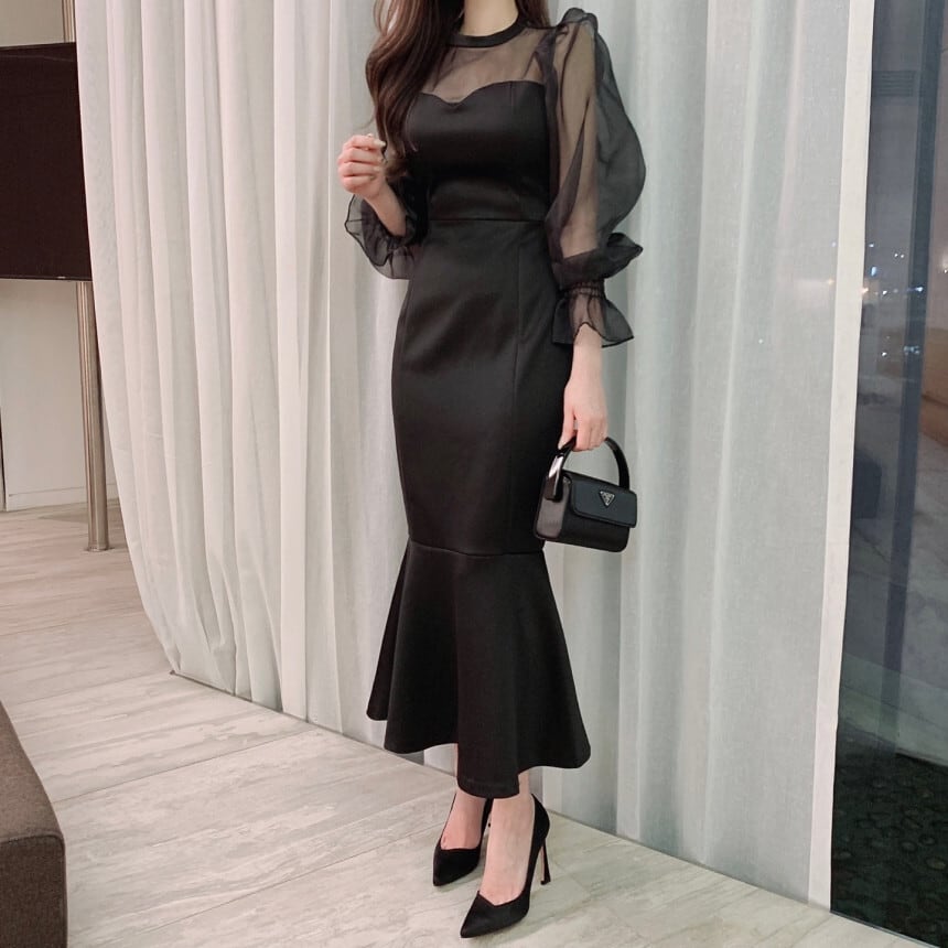 ドレス パーティードレス パーティドレス 二次会ドレス ミモレ丈ドレス マーメイドドレス ミモレ ミモレ丈 袖あり 長袖 ラウンドネック マーメイド マーメイドライン ハイウエスト フォーマル エレガント きれいめ シンプル 大人 上品 おしゃれ お洒落 存在感 クラシック 王道 無地 10代 20代 レディース 女性用 パーティー イベント ホテル レストラン 高見え 格上げ 冬 二次会 2次会 お呼ばれ パーティー パーティ 謝恩会 ラウンジ フリーサイズ 白 ホワイト 黒 ブラック