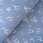 ブロックプリント生地【50cm単位】インド綿  Winter(雪だるま) 水色 #44710-BL1