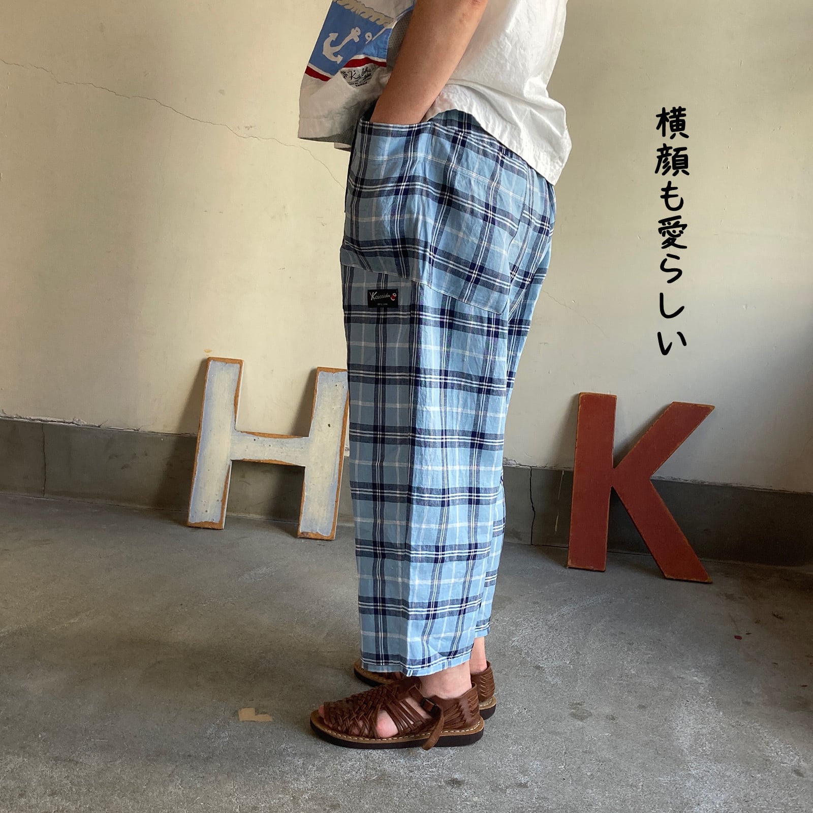 斜めポケットパンツ タータンチェック/エバーグリーン 61P07 サイズ F