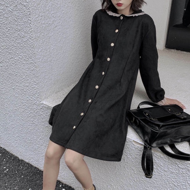 セーラー 風 黒 長袖  ミニワンピース ブラック 韓国ファッション