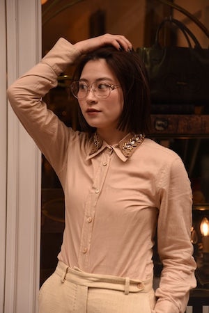 PRADA / vintage bijou see-through beige shirt.