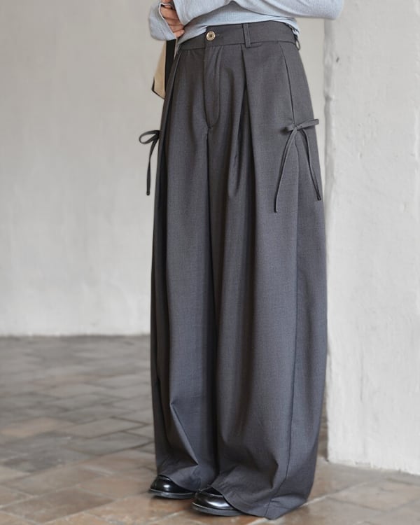 Side ribbon tuck wide pants TH3592