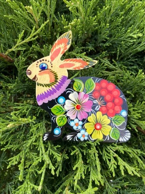 ペトリキフカ塗りのマグネット うさぎ（Khomenko製作）