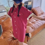 Flamingo-Colored Workwear Shirt Dress 5007