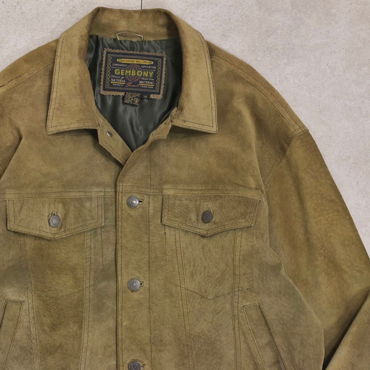 雰囲気系 90s~ スウェードレザー トラッカージャケット 本革 ヴィンテージ アウター Gジャン 裏地付き メンズ L相当