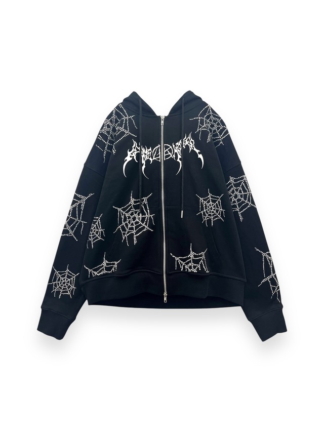 【LOVE KILLER】spiderweb rhinestone zip up hoodie