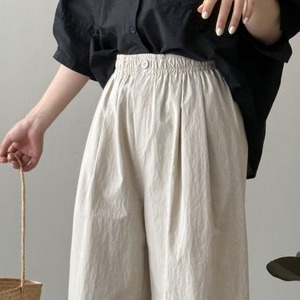 リネンライクウエストゴム ワイドレッグパンツ（5colors）A0323