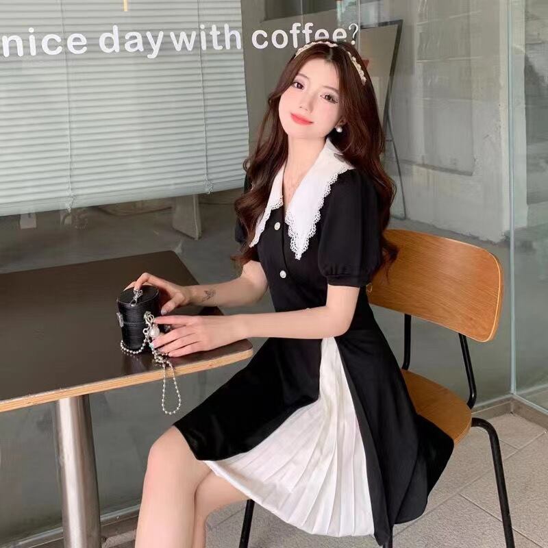 【新作】【送料無料】 甘くて軽くて豪華でハイエンドのレディースヘップバーンスタイルドレス夏2022ラペルボタンステッチ腹カバードレス 0250938522249