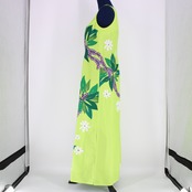【フラダンス衣装】ライトグリーン FANCY DRESS ファンシードレス ワンピース ドレス 黄緑 花柄 爽やか 鮮やか 白 緑 袖なし