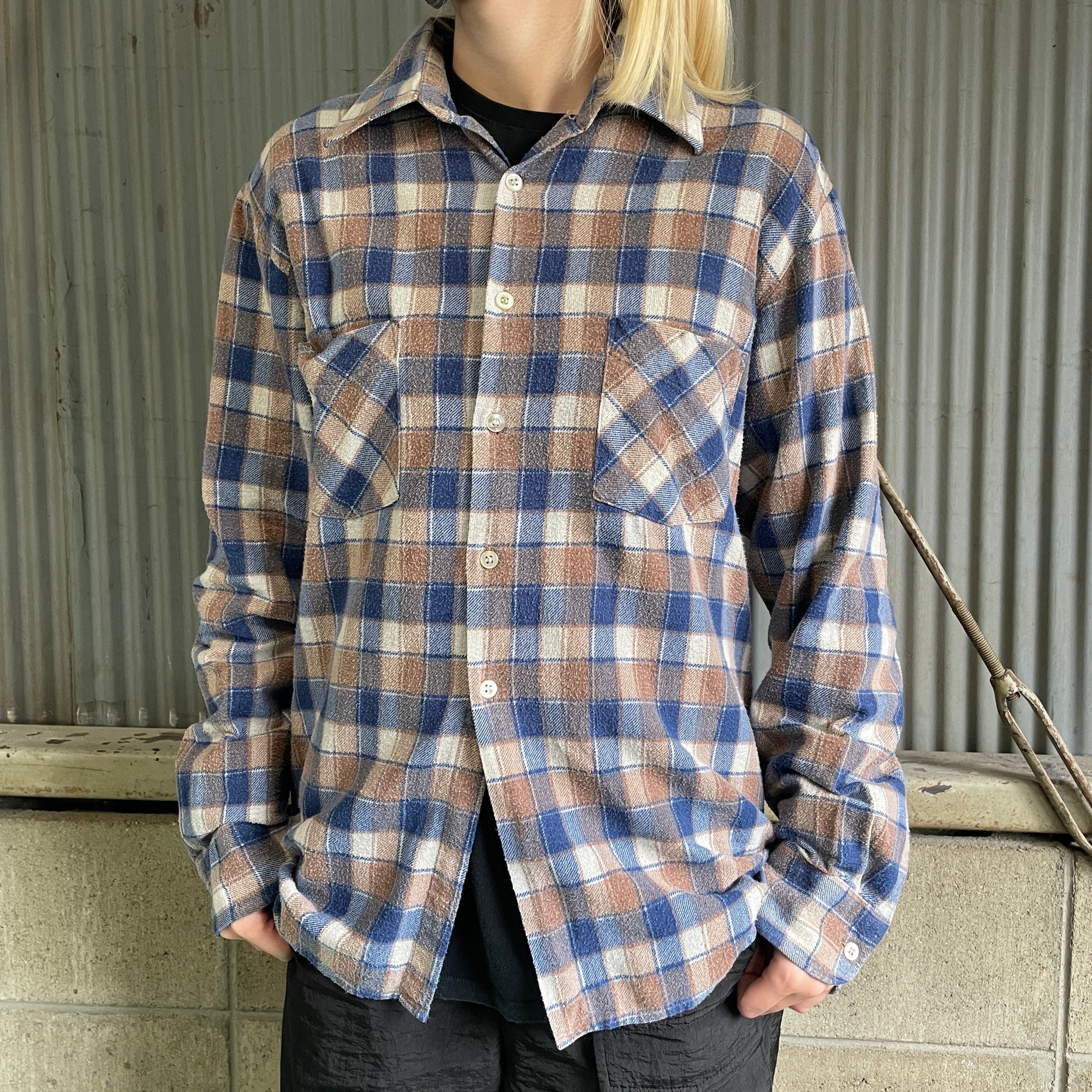 ディッキーズ Dickies チェック柄 長袖 ハーフジップ ヘビーネルシャツ メンズXL /eaa370838