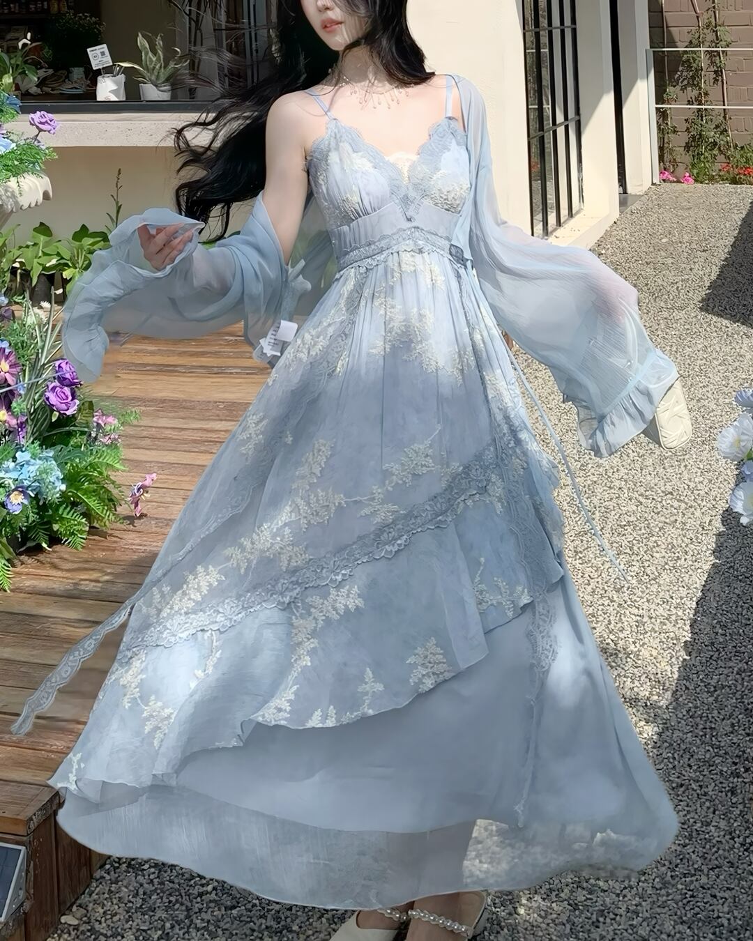 ブルーステッチレースキャミワンピース 2505062