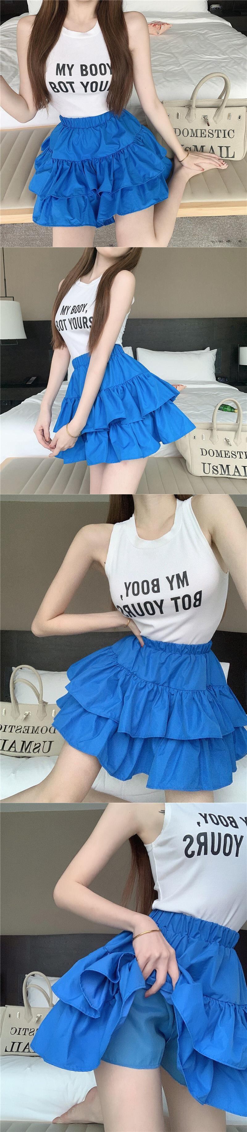 送料無料 HOUZHOU フリル ミニスカート セクシーな女性ウエスト無地