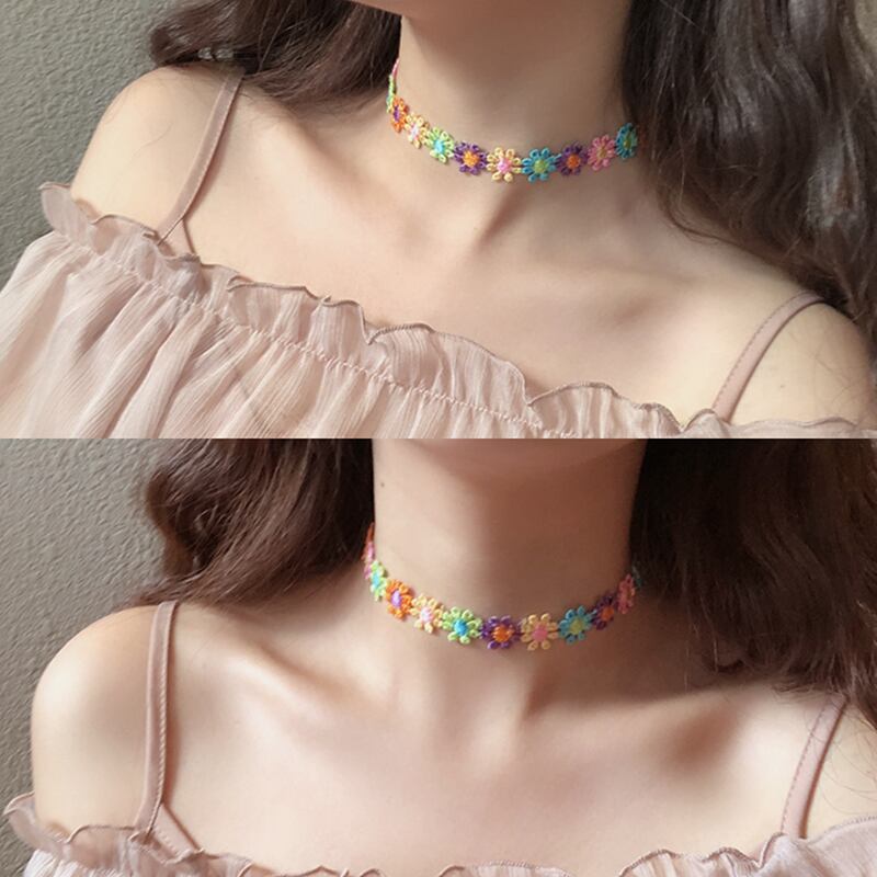 カラーFlowerデザイン ネックレス ブレスレット レース 大人ガーリー スウィート キュート カジュアル チョーカー フラワーデザイン ブラック・アイド・ピーズ5896403445