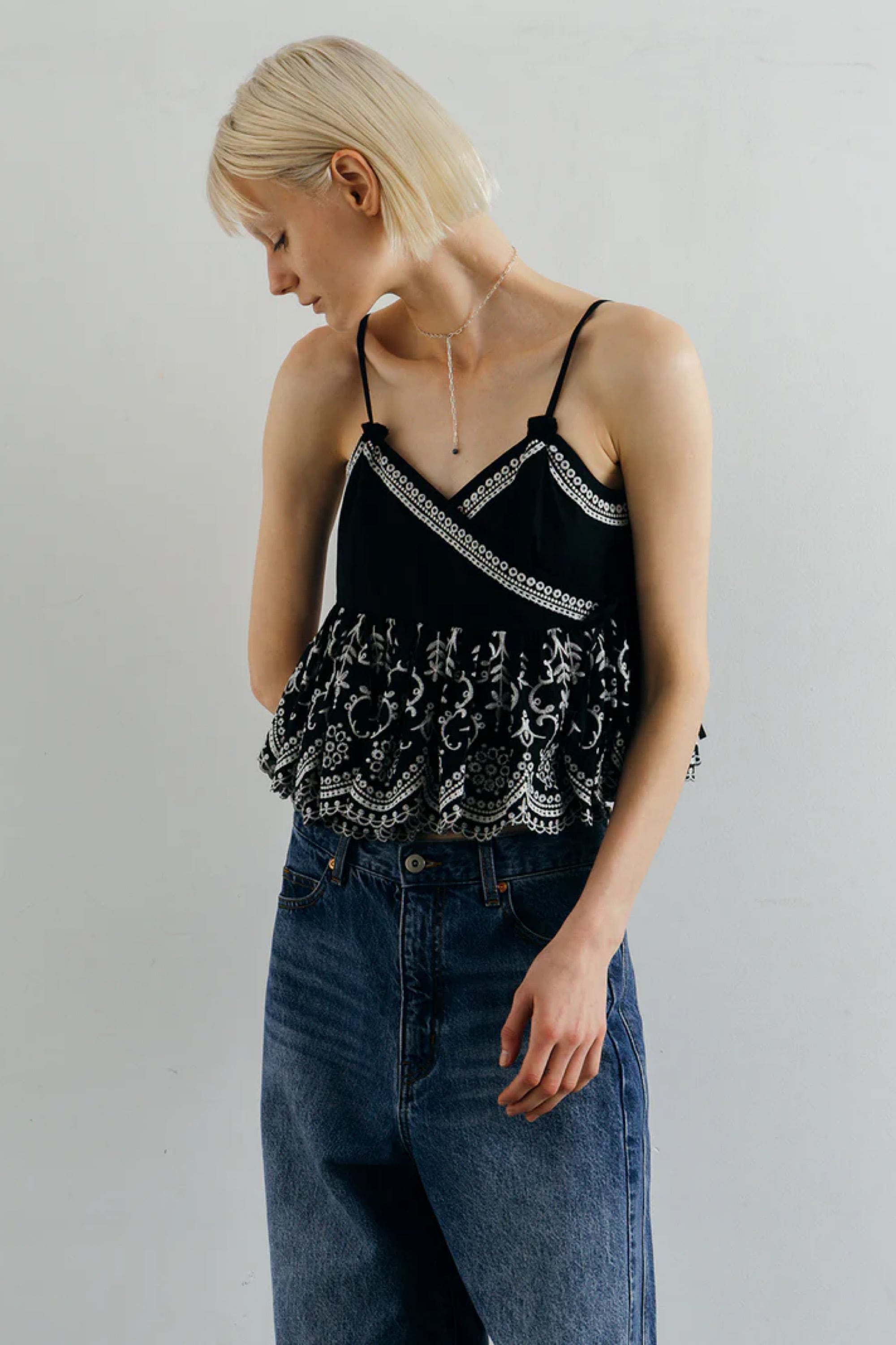 CREDONA LACE PATCHWORK TOPS レースパッチワークトップス Black