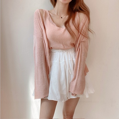 【秋冬新作】ファッション/2枚セットトップス♪ホワイト/ピンク/カーキ3色展開◆#scommo-211097