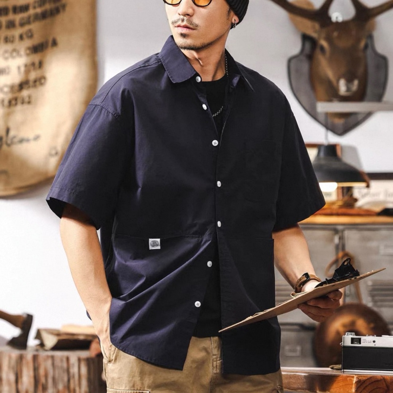 Back logo patch work shirt 1473 - 2