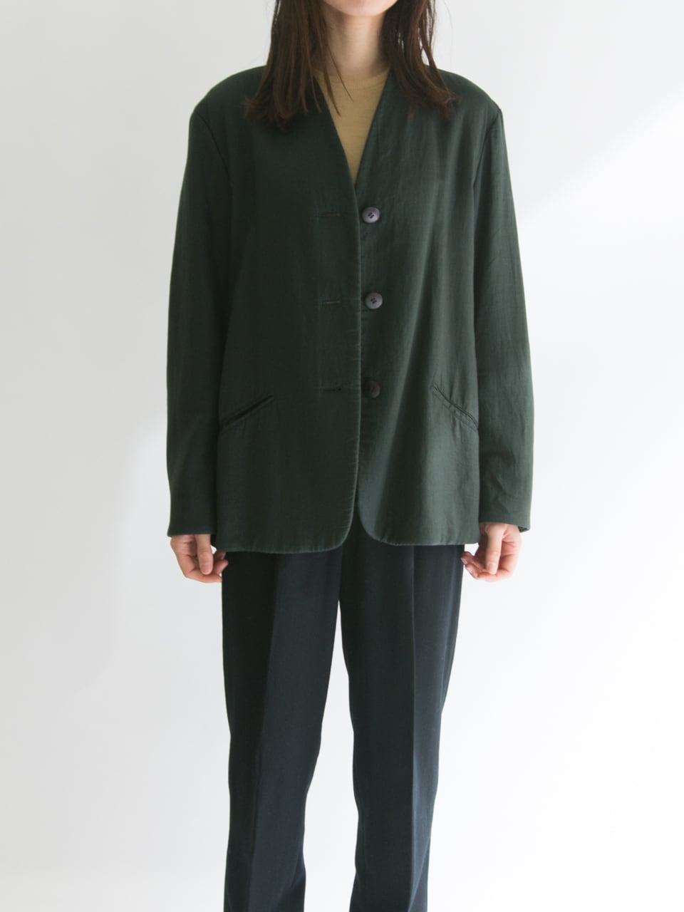 【ISSEY MIYAKE】Made in Japan collarless jacket（イッセイミヤケ コットンリネンノーカラージャケット）1c