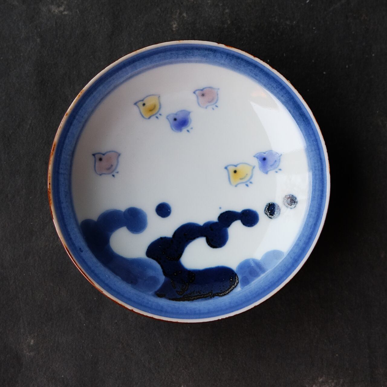 たなかふみえ FUMIE TANAKA 縁付小皿 ”波千鳥”