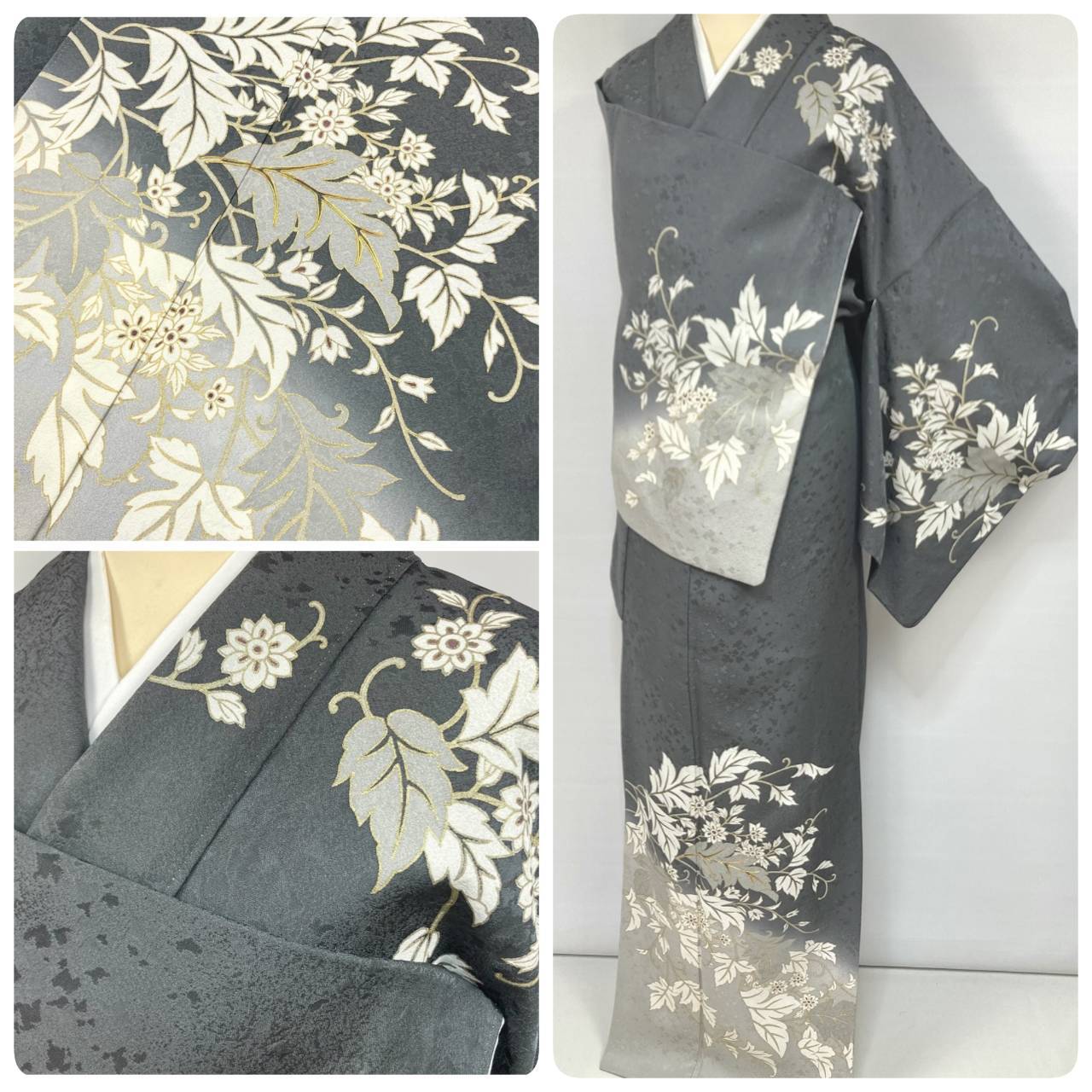 京友禅 染め分け 手絞り 本金箔 菊 金彩 訪問着 袷 正絹 クリーム