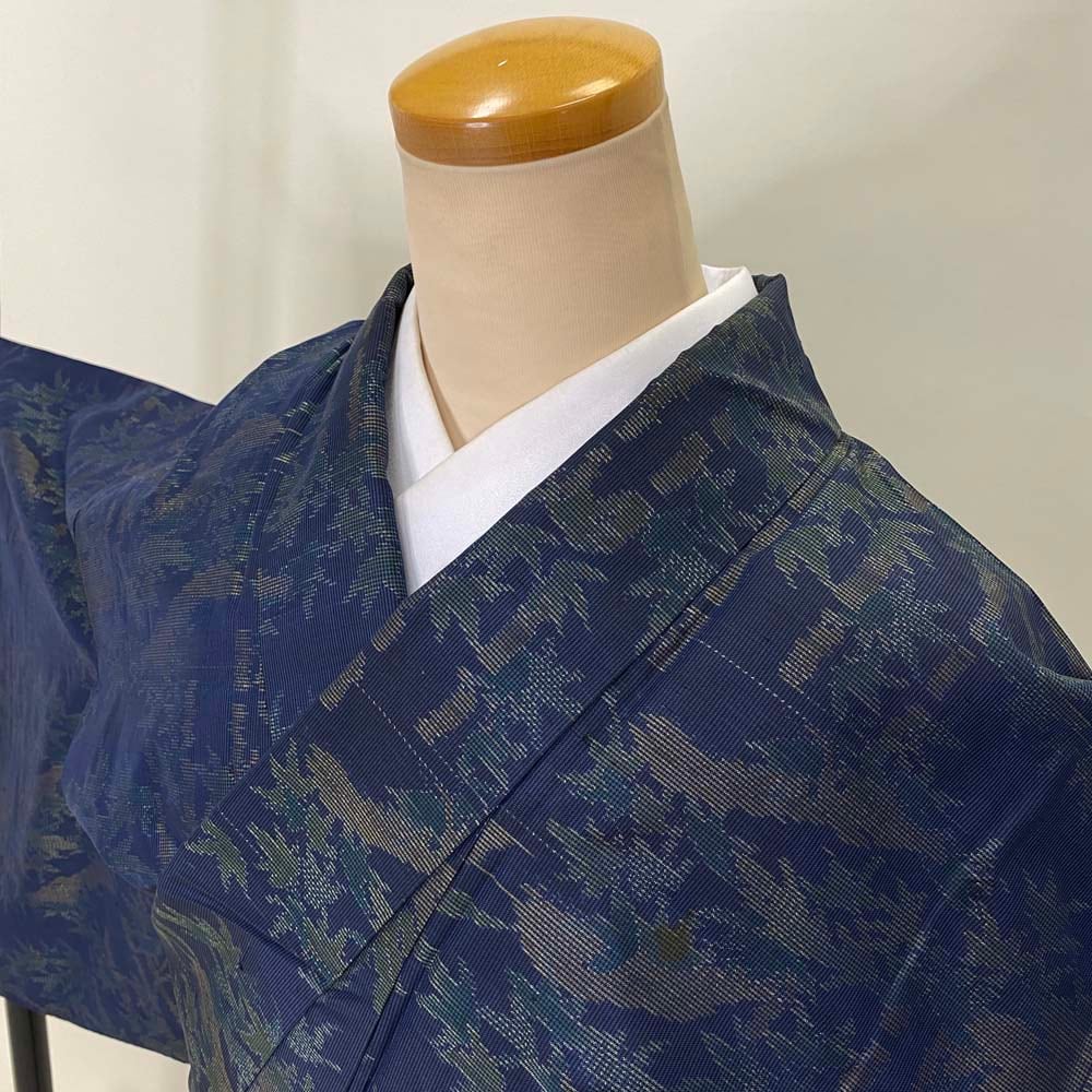 ☆着物10☆ 1円 絹 紬 草花 袷 着物 身丈162cm 裄65cm ☆