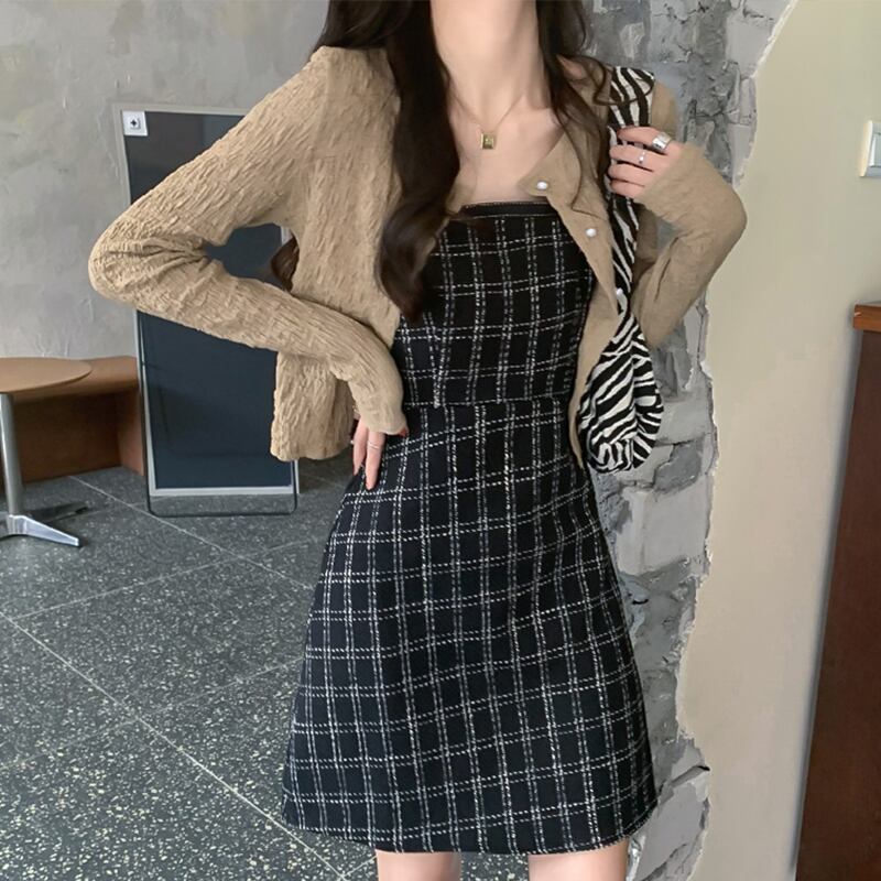 スタンダードスタイルドレス スプリングハイウェスト薄手スカート レトロ 春物 萌量不足46529093400